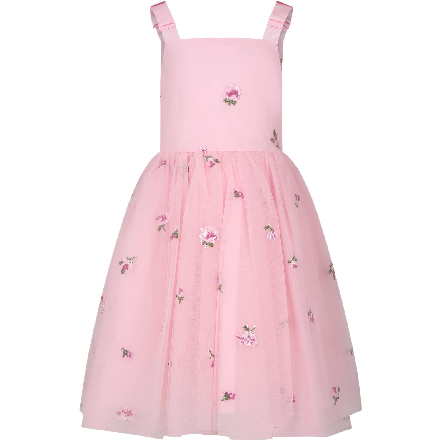 Simonetta Kids' Pink Dress For Girl With Flowers