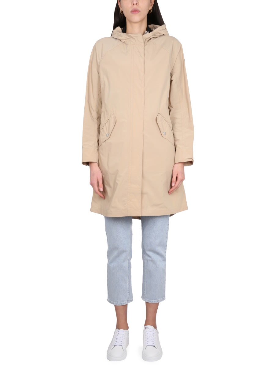 Woolrich Summer Parka With Long Length And Hood In Beige