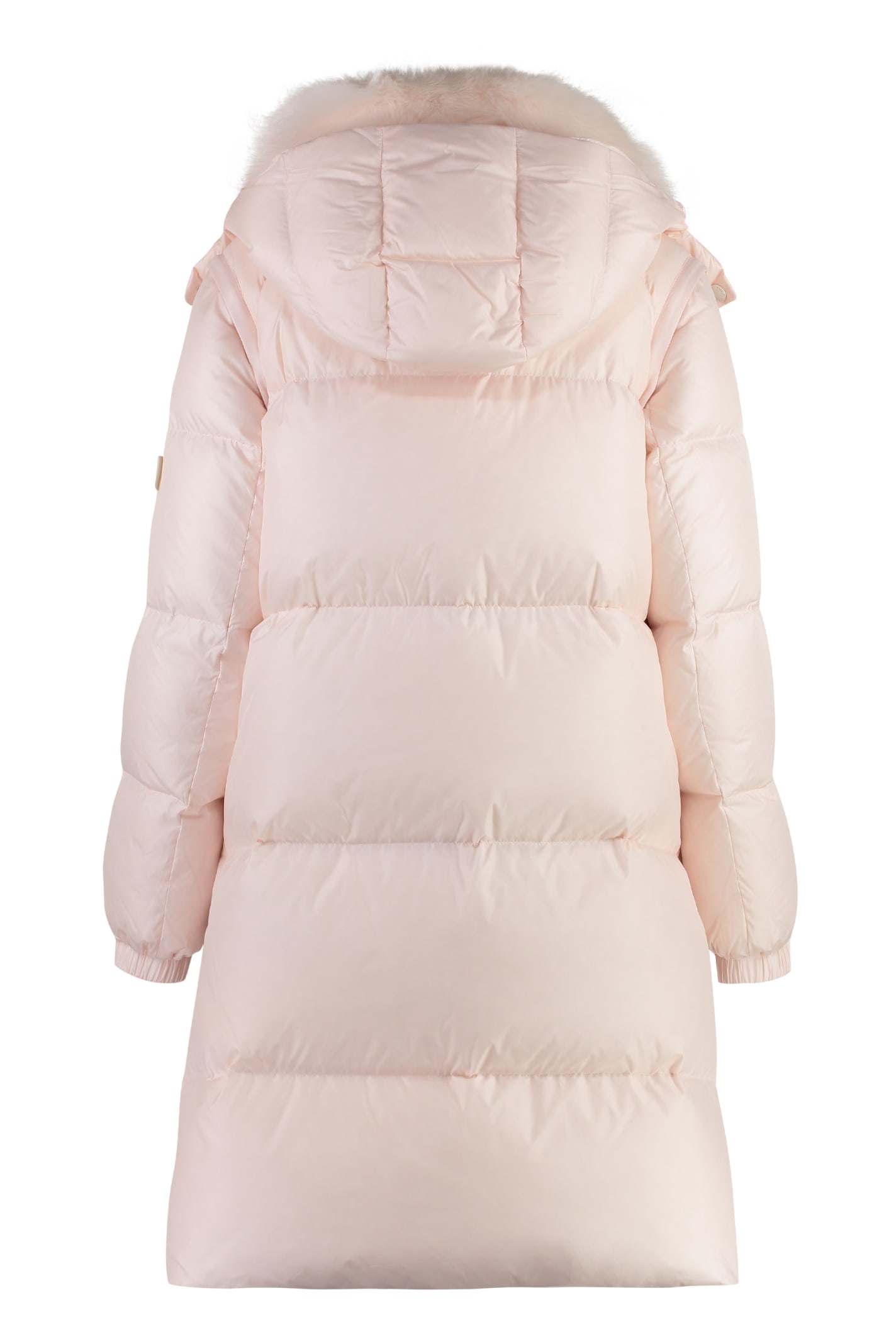 Yves Salomon Long Hooded Down Jacket In Pink