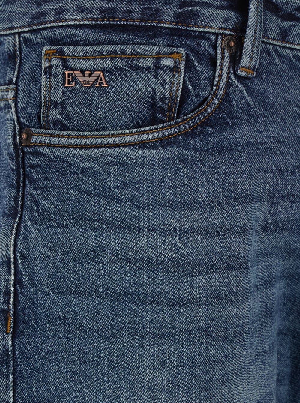 Emporio Armani Blue Jeans With Belt Loops And Logo Patch On The Rear In Blu
