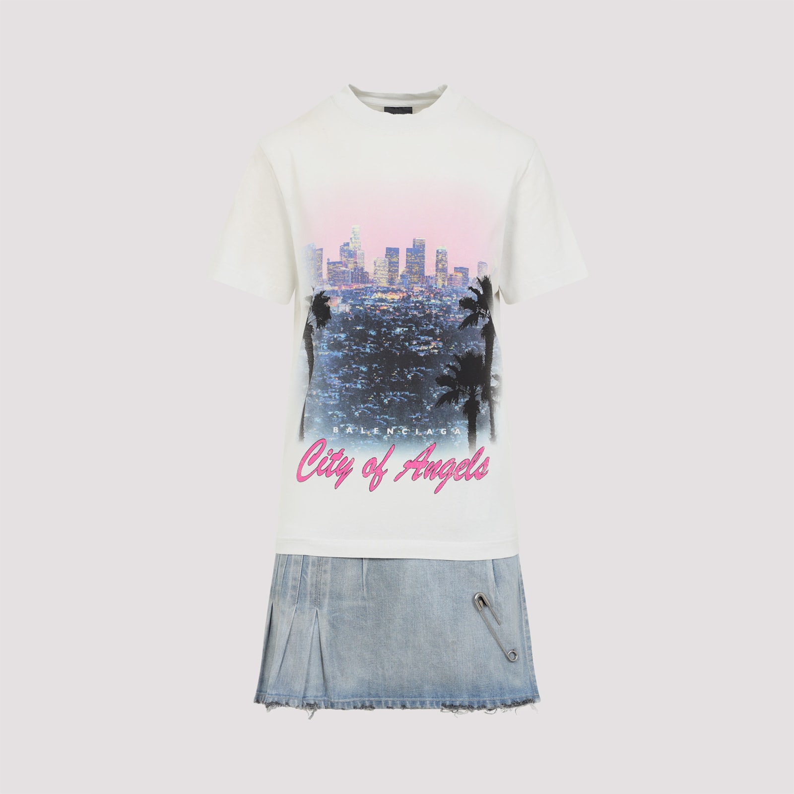 Balenciaga Layered Mini Dress With Denim Skirt Effect In Blue