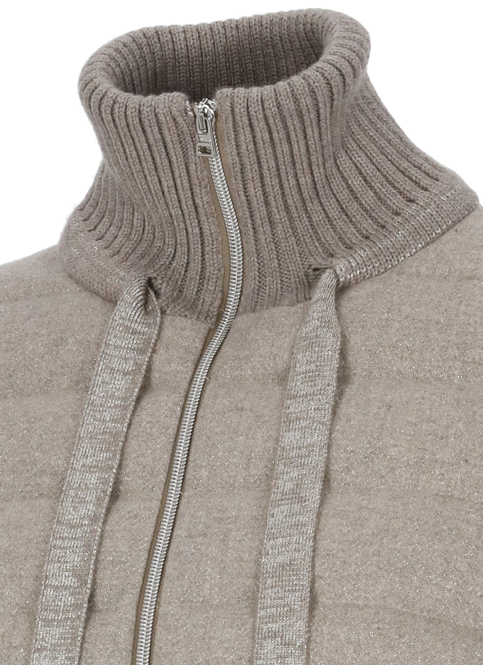 Herno Beige Down Jacket With Drawstring High  Neck And Removable Gloves In Gray