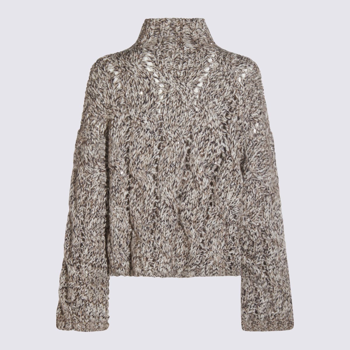 Brunello Cucinelli Women Wool And Cashmere Sweater With Sequins In Neutral