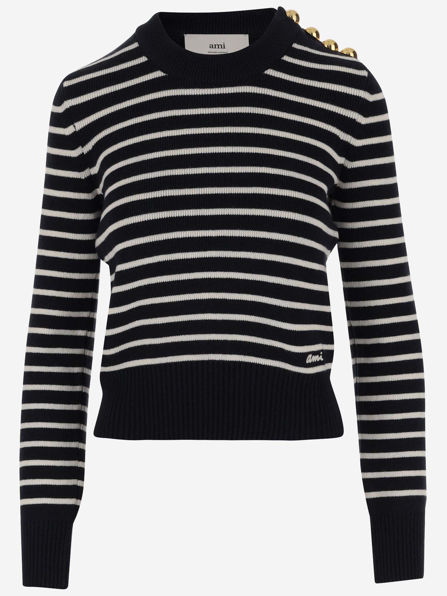 Cotton Blend Pullover With Striped Pattern