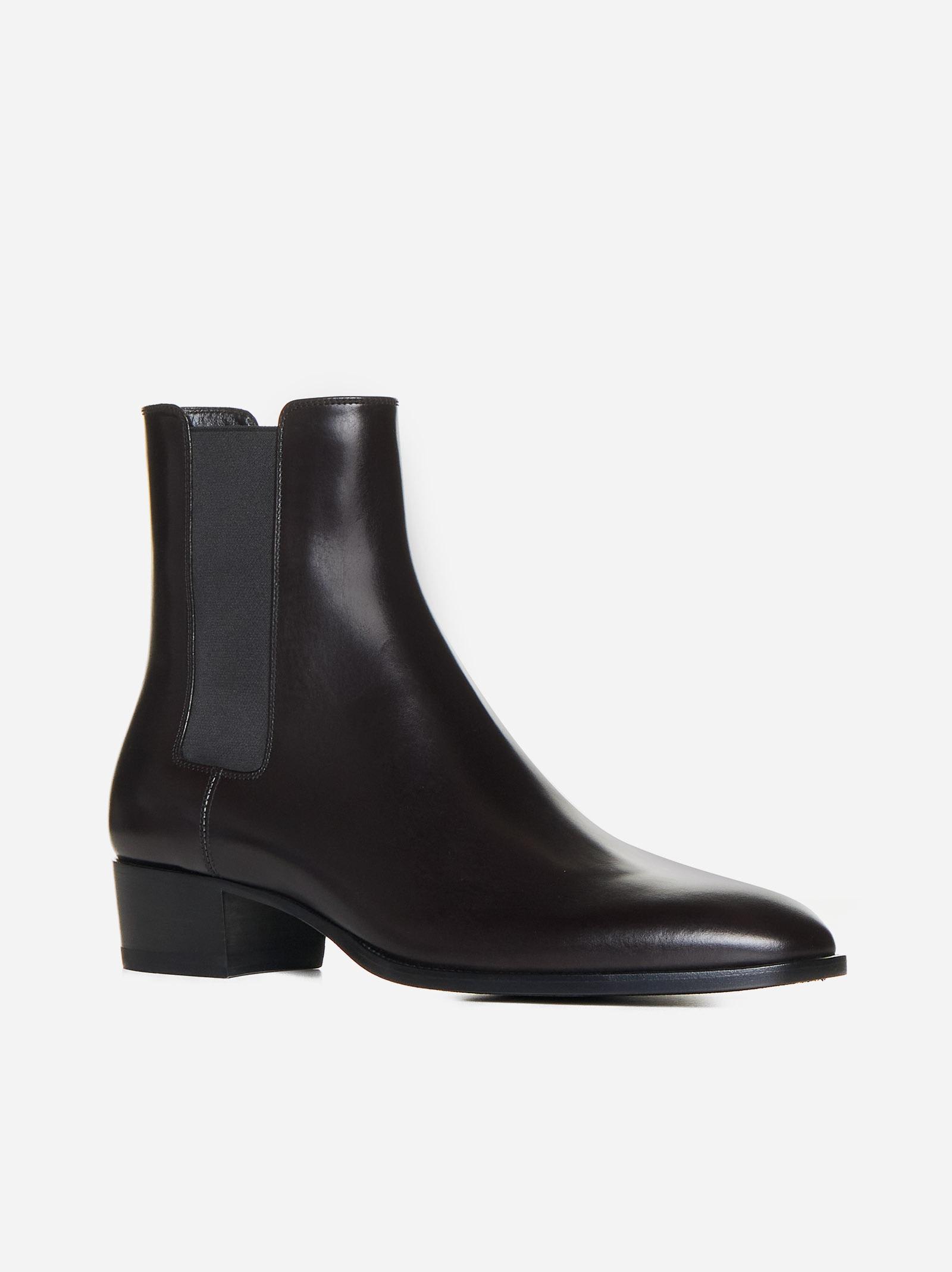 Shop Saint Laurent Wyatt Leather Chelsea Boots In Brown