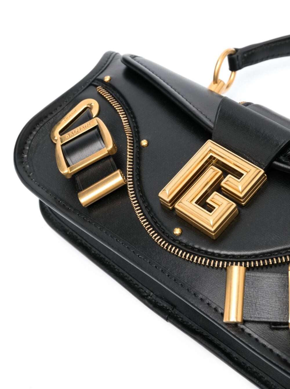 Shop Balmain Blaze Black Clutch Bag With Pb Logo And Buckles In Smooth Leather Woman