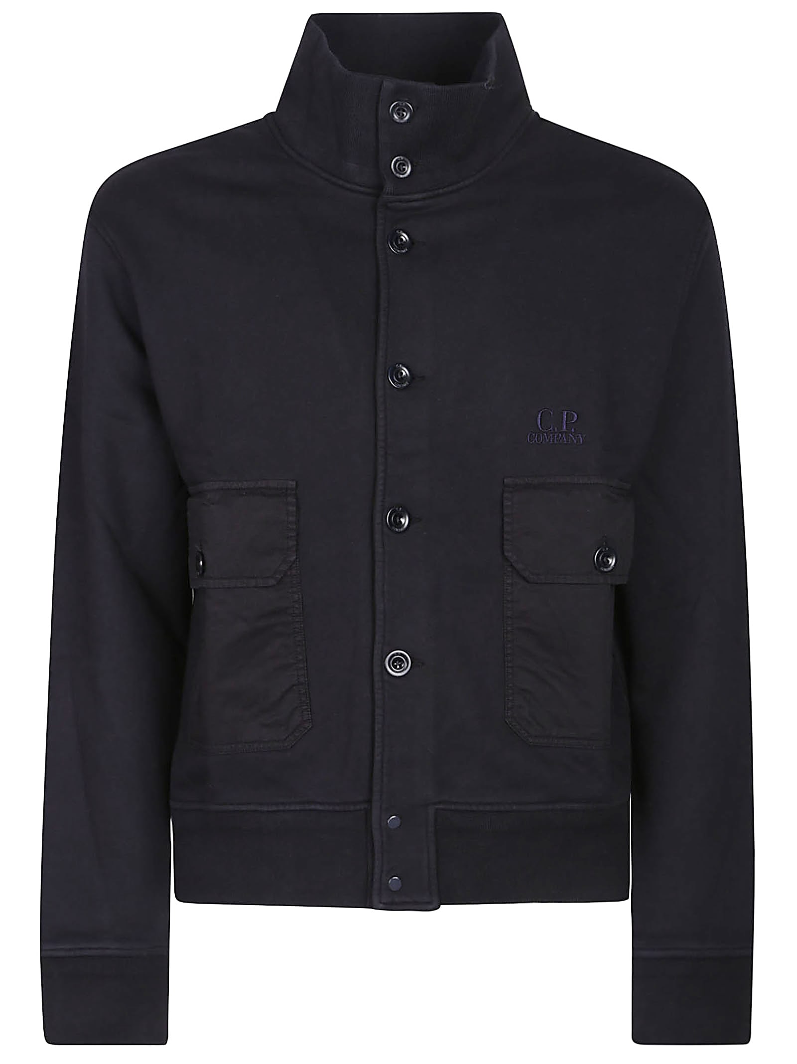 C.p. Company Diagonal Fleece Full Button Sweatshirt In Black