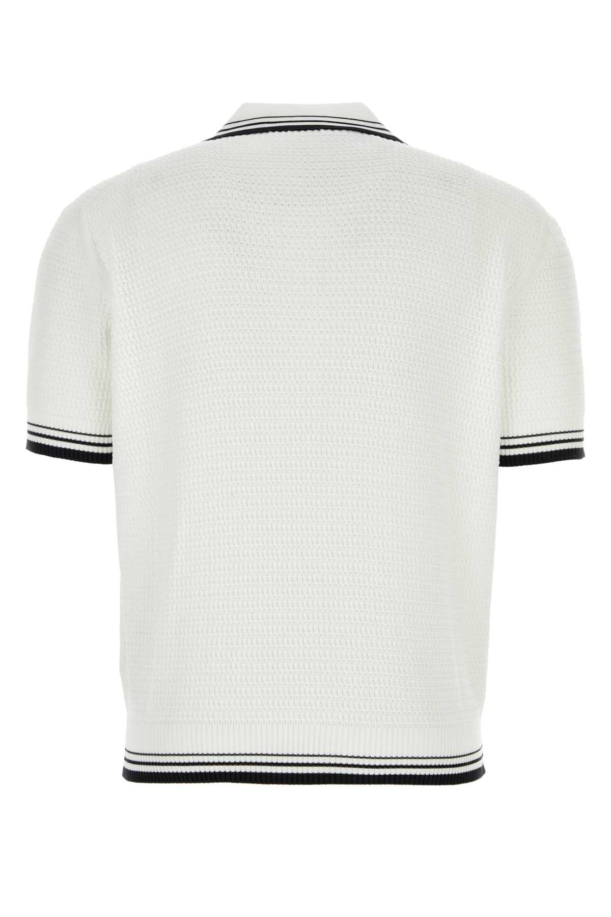 Prada Logo-intarsia Polo Top In Bianconero