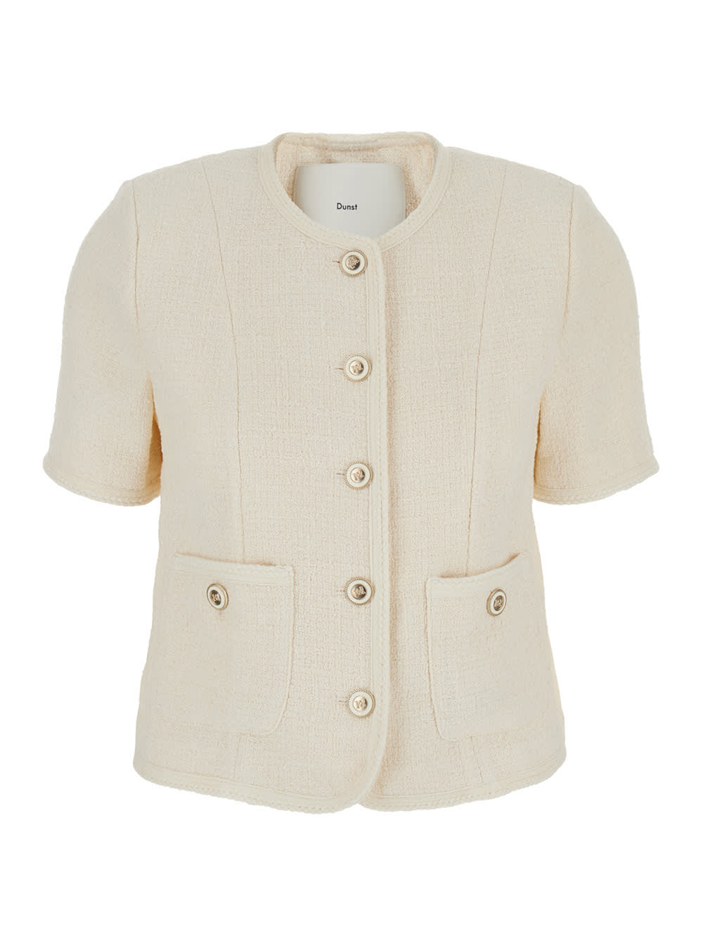 summer Beige Jacket With Two Front Patch Pockets And Jewel Buttons In Wool Blend Woman