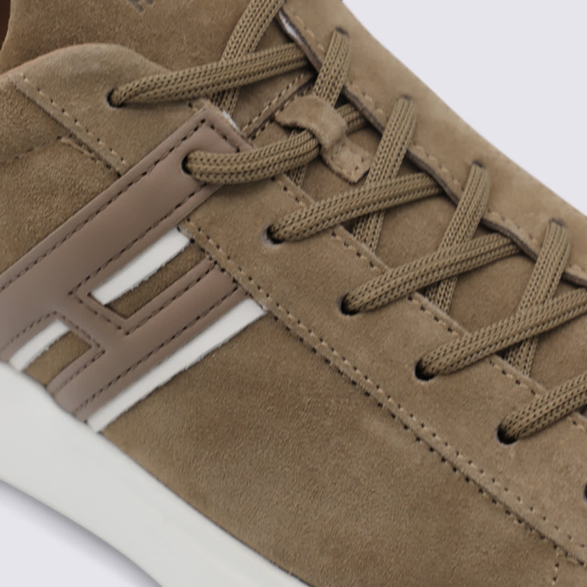 Hogan Earth Brown Leather Sneakers With Memory Foam Insole And Appliqué Logo In Brown