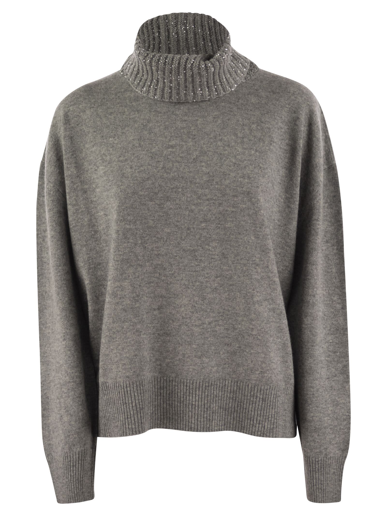 Shop Fabiana Filippi Turtleneck Sweater In Wool, Silk And Cashmere In Grey