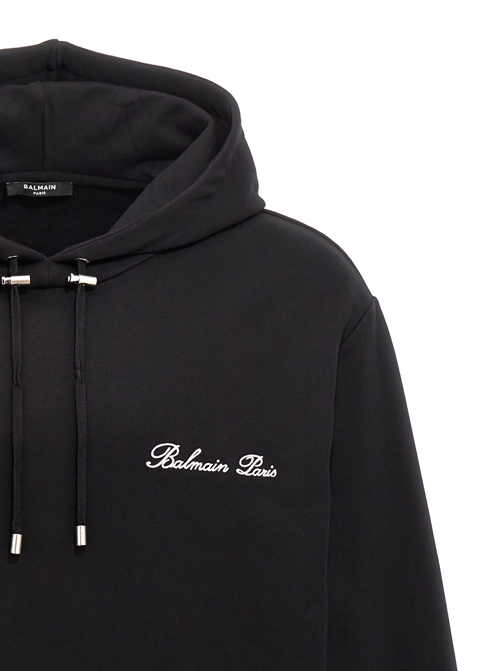 Balmain Signature Hooded Sweatshirt In Eab Noir/blanc