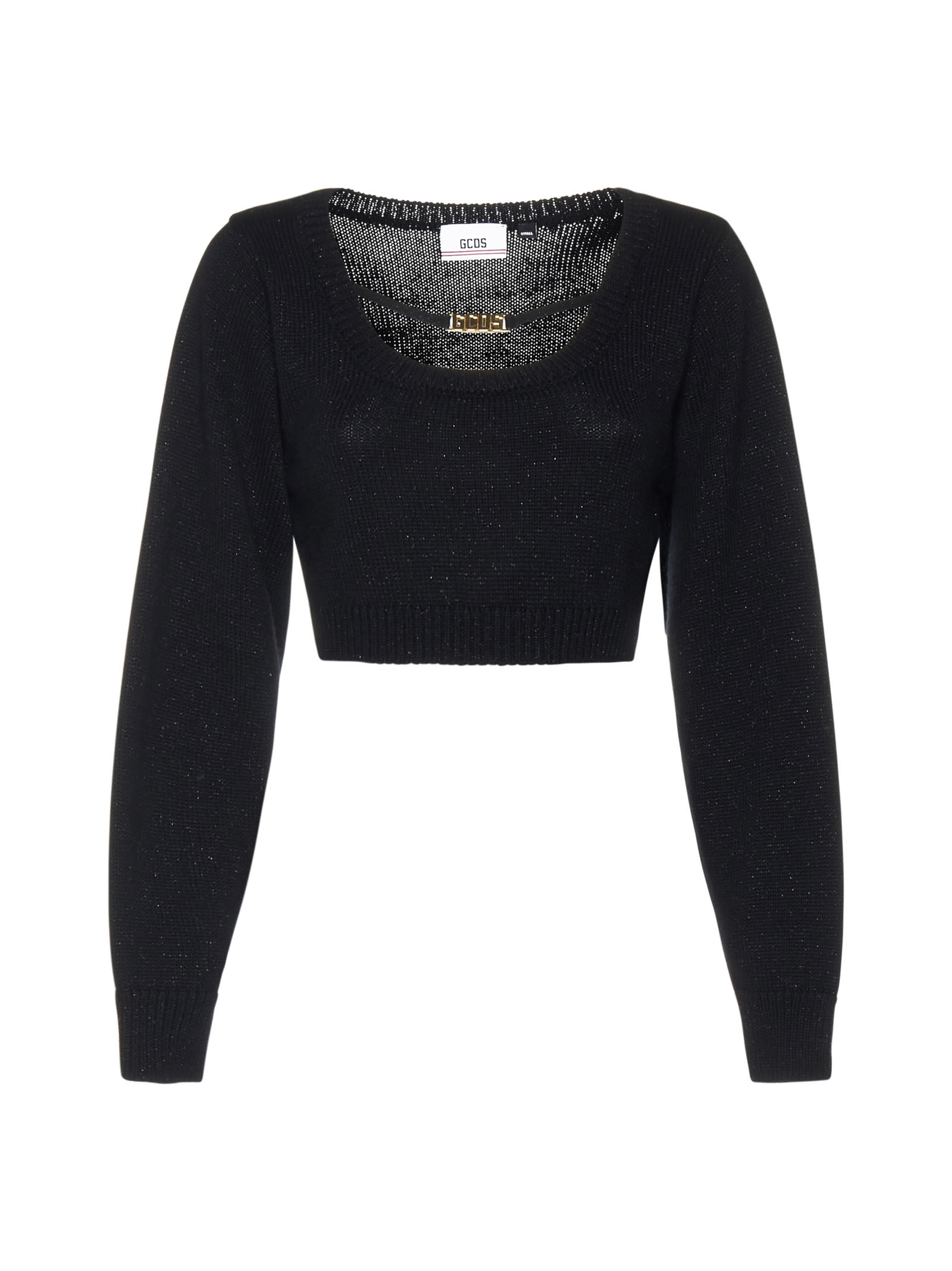 Gcds Lurex Knit Cropped Sweater In Black