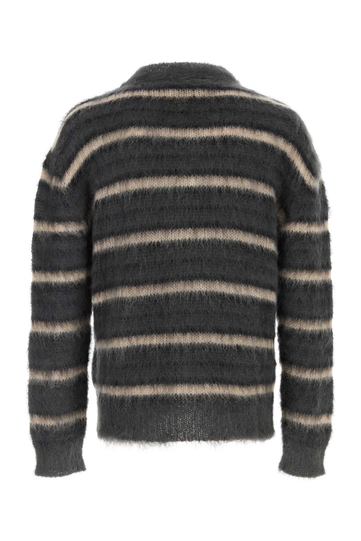 Marni Striped Wool Mohair Sweater In Gray