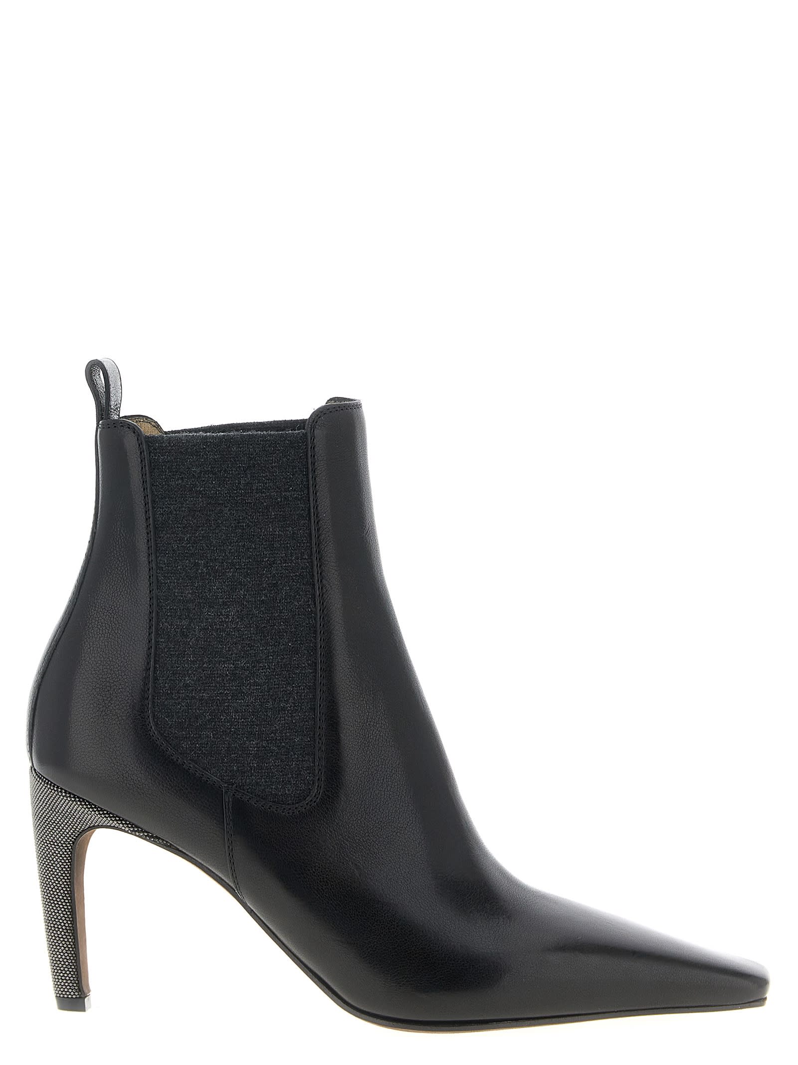 Brunello Cucinelli Leather Stiletto Heel Ankle Boots In Black