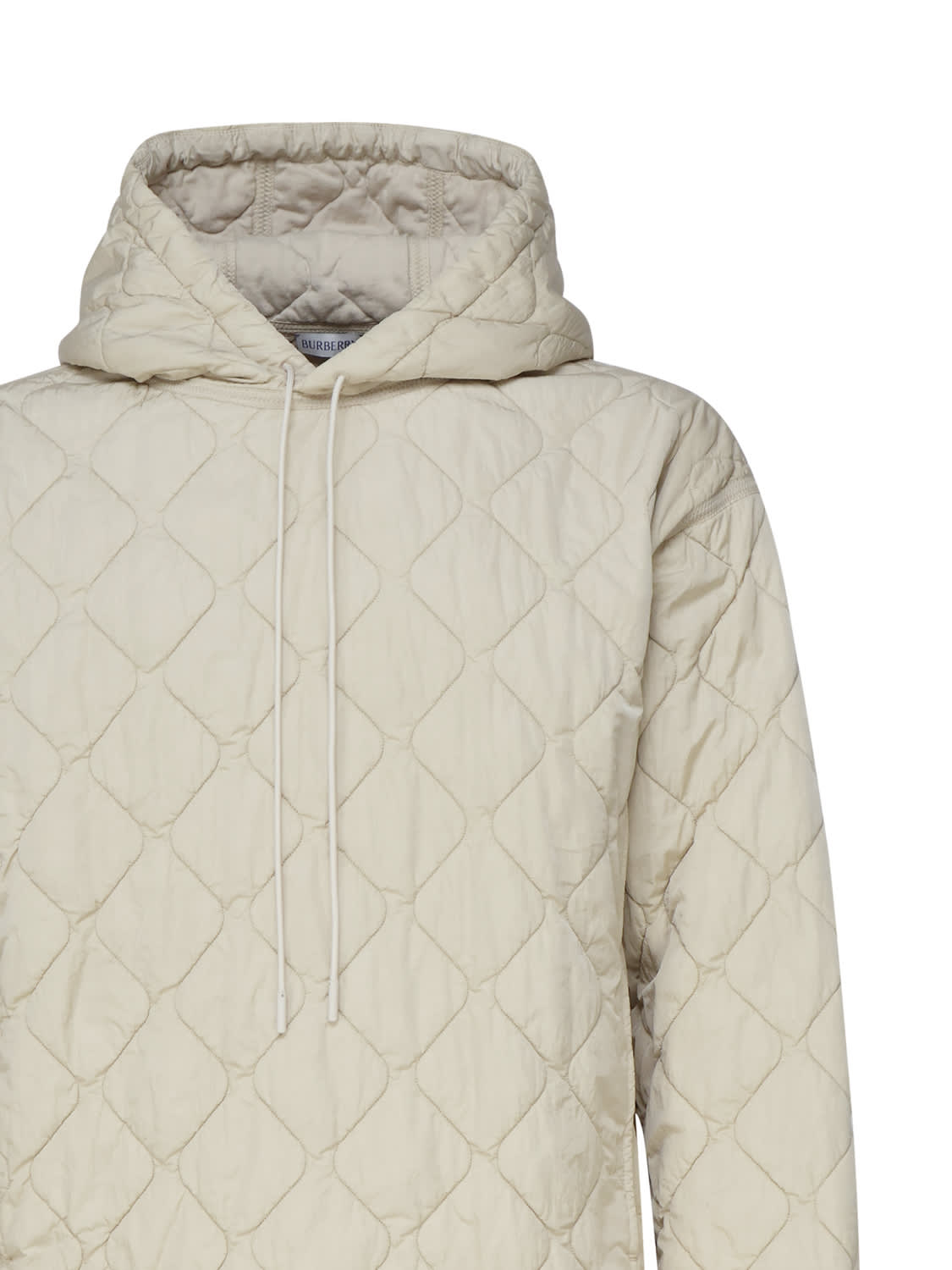 Shop Burberry Quilted Sweatshirt With Hood And Drawstring In Soap