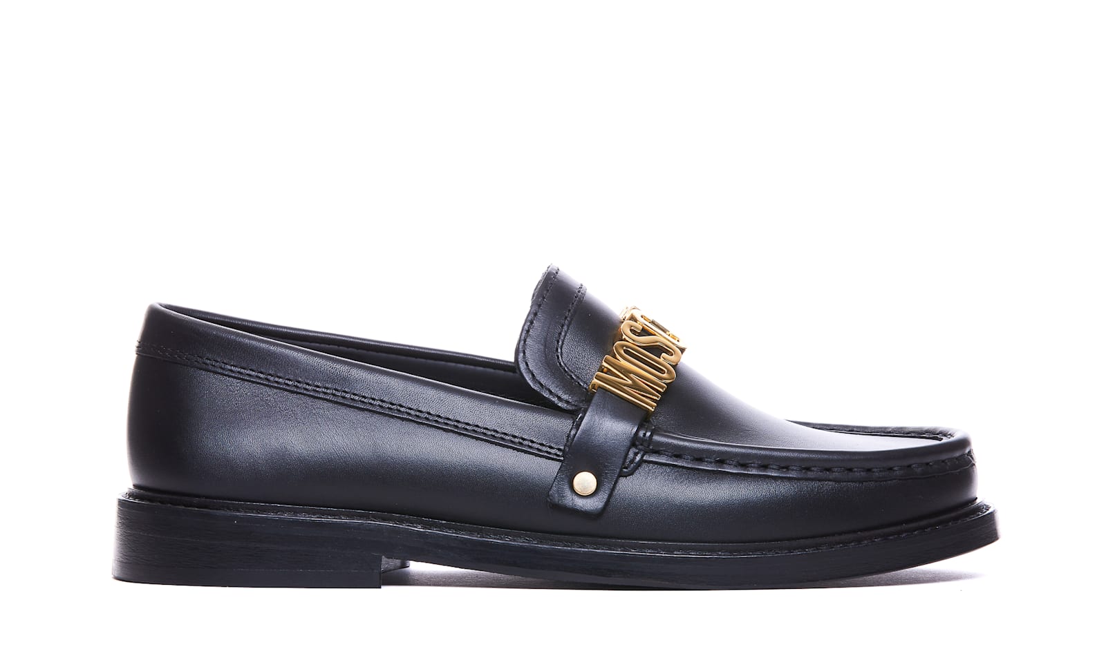 Shop Moschino Logo Lettering Loafers In Black