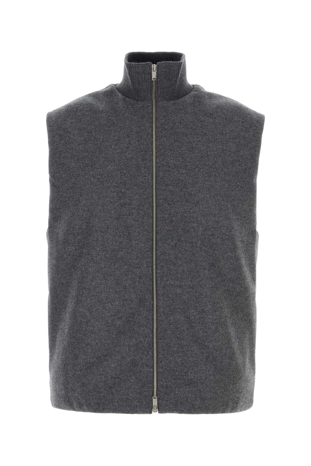 Jil Sander Sleeveless Wool Jacket With High Ribbed Collar In Gray
