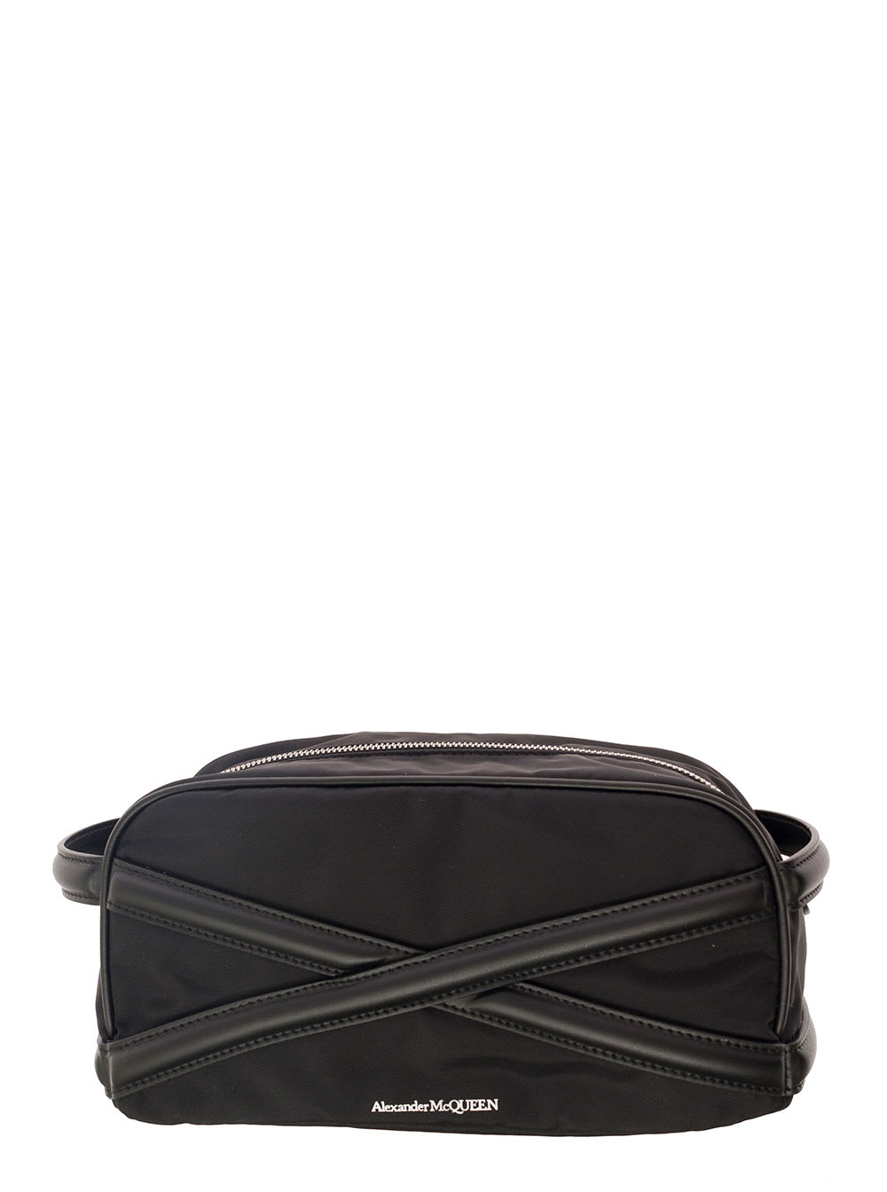 Alexander Mcqueen Black Beauty Case With Harness Detail In Fabric And Leather Man
