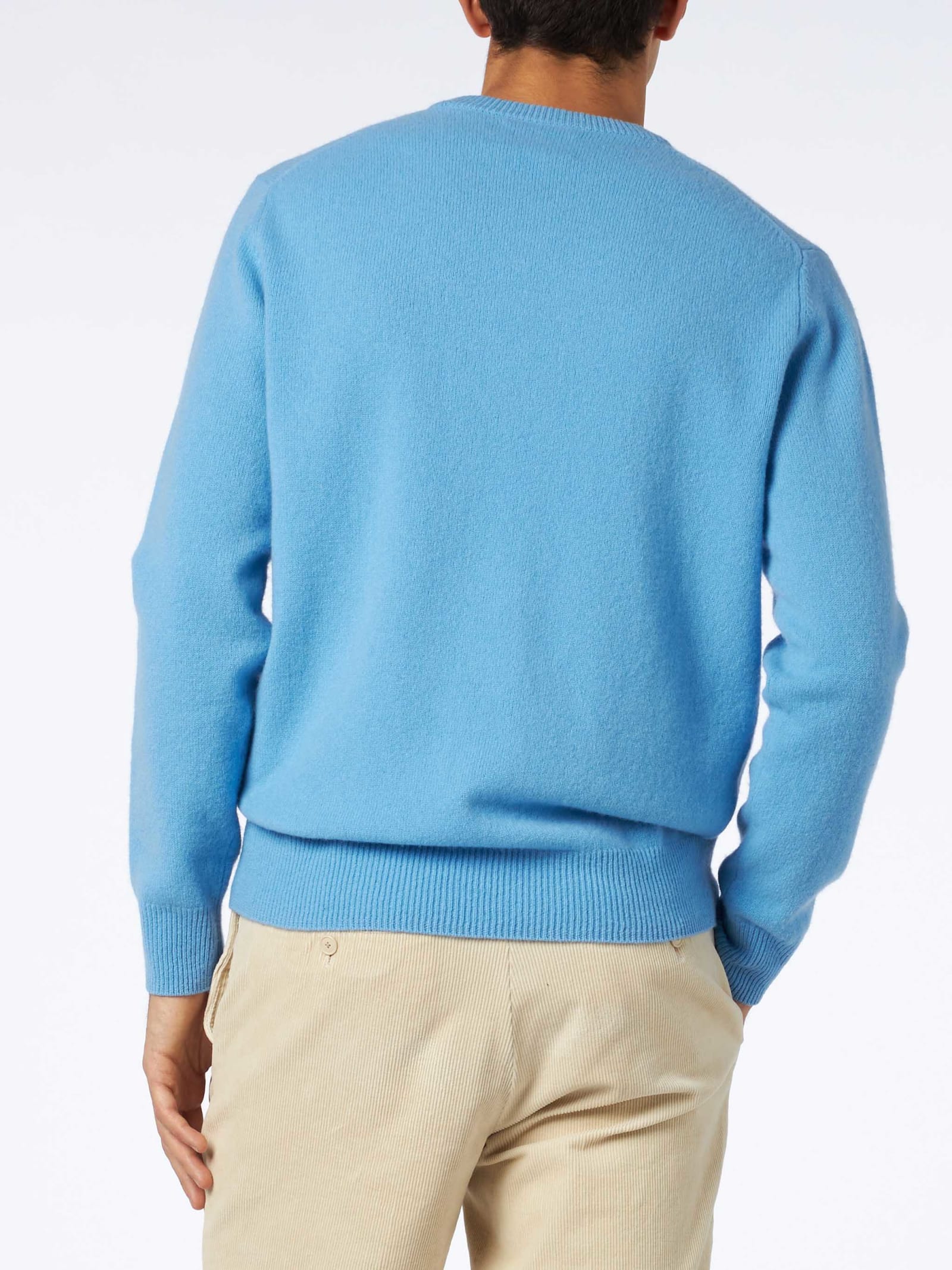 MC2 SAINT BARTH MAN CREWNECK LIGHT BLUE SWEATER WITH ST. BARTH EMBROIDERY