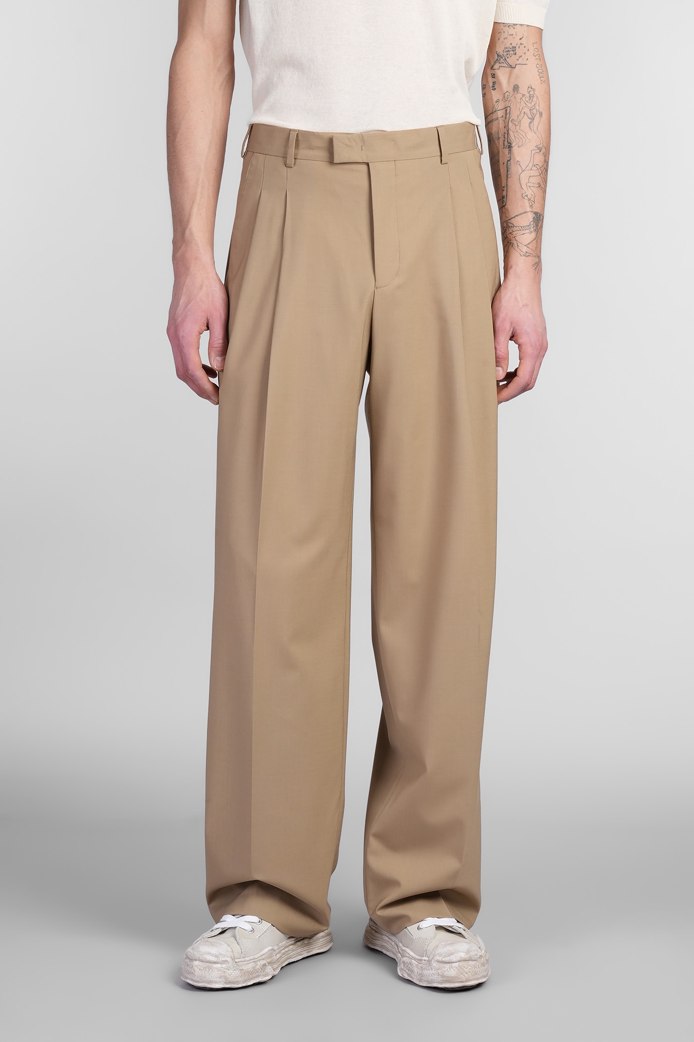 A Paper Kid Pants In Beige Wool In Beige