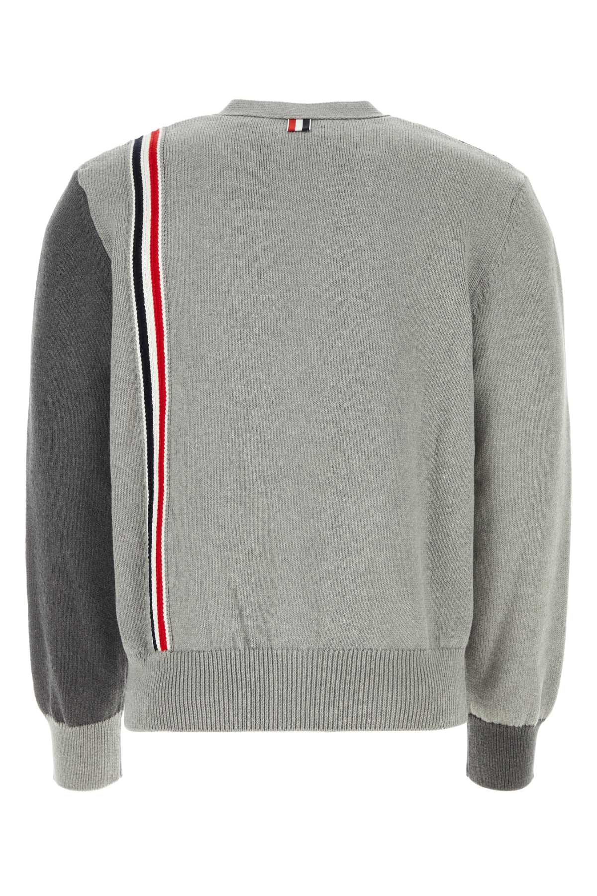 Thom Browne Two Tone Cotton Cardigan In Gray