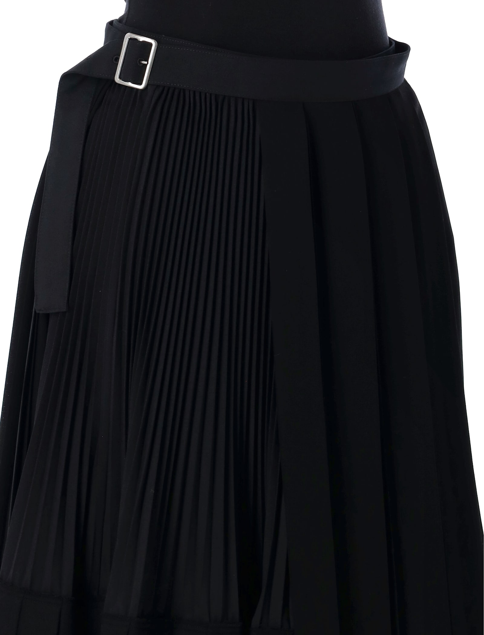 Junya Watanabe Pleated Belted Midi Skirt Asymmetric In Black