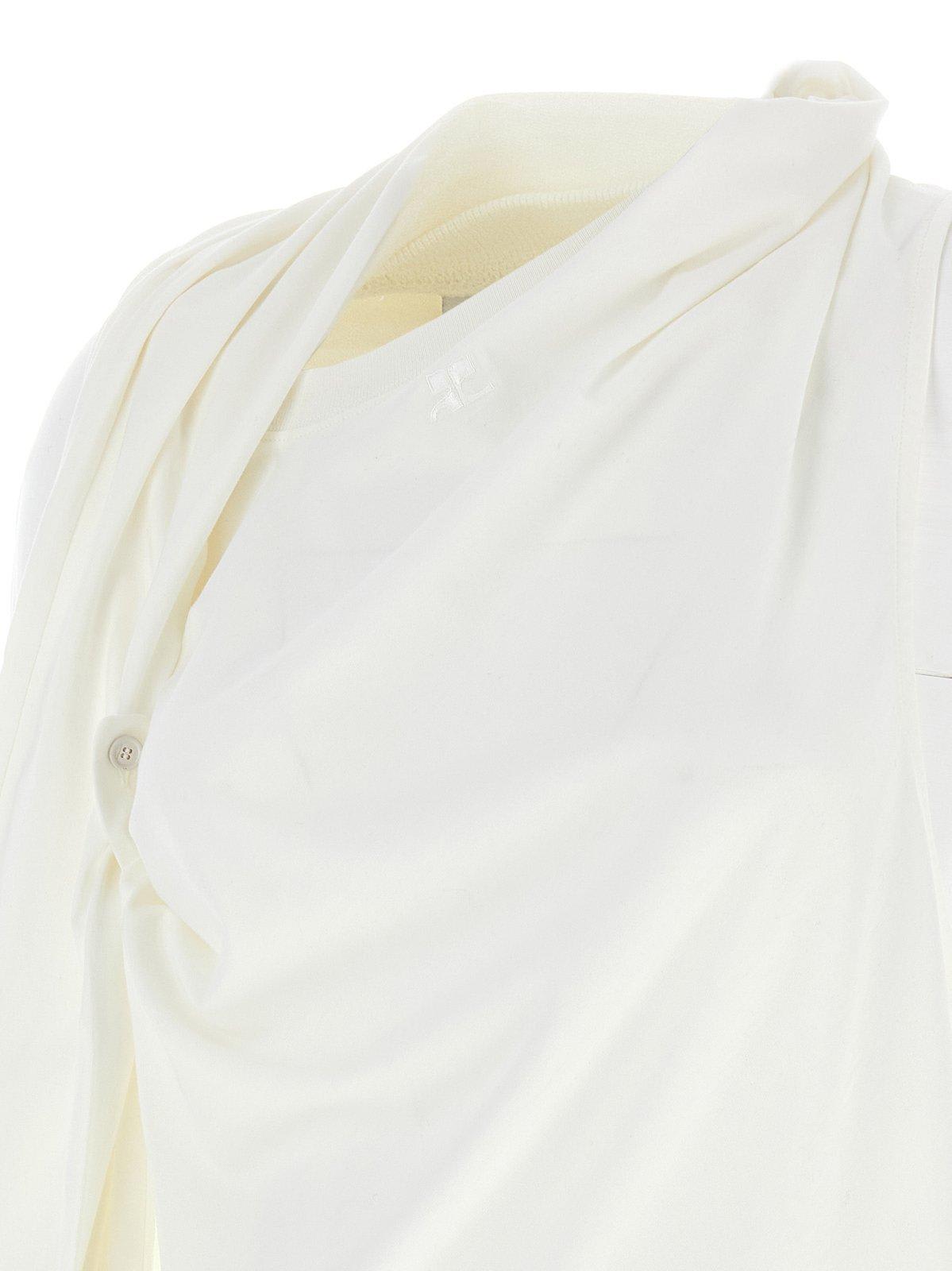 Shop Courrèges Asymmetric Off-shoulder Draped T-shirt In Heritage White