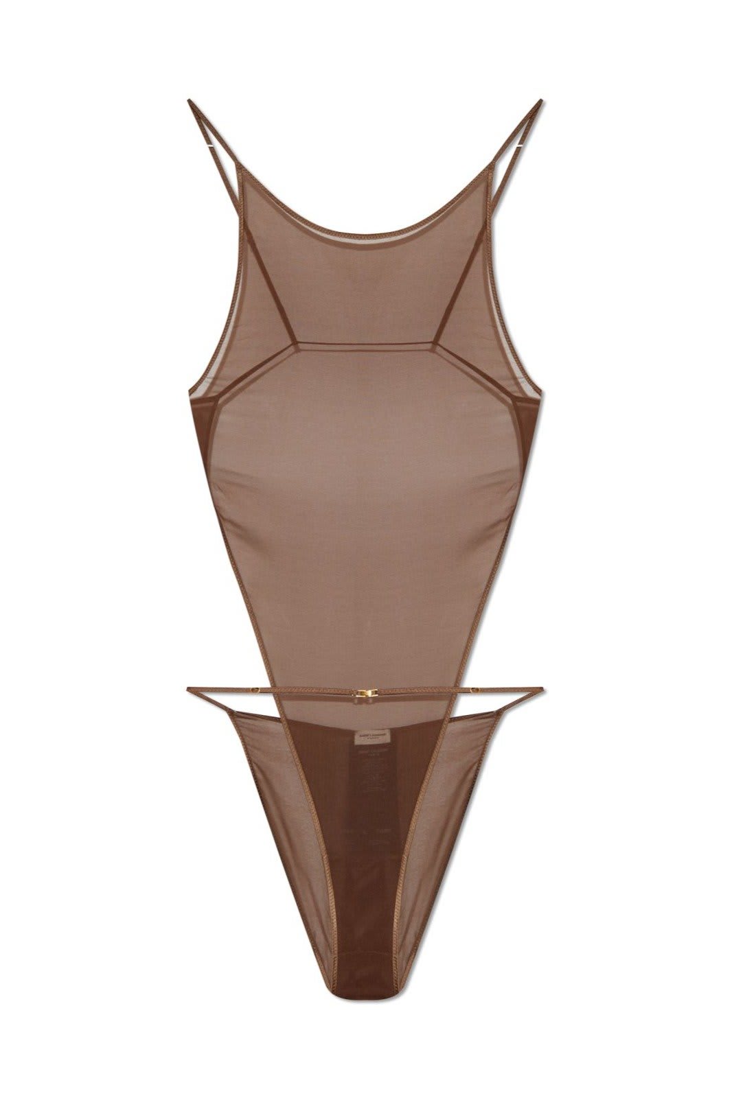 Shop Saint Laurent Backless Semi-sheer Bodysuit In Brown