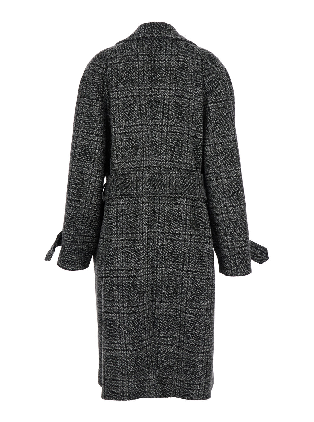 Balenciaga Grey Coat With Wide Notched Revers And All-over Check Motif In Wool Woman