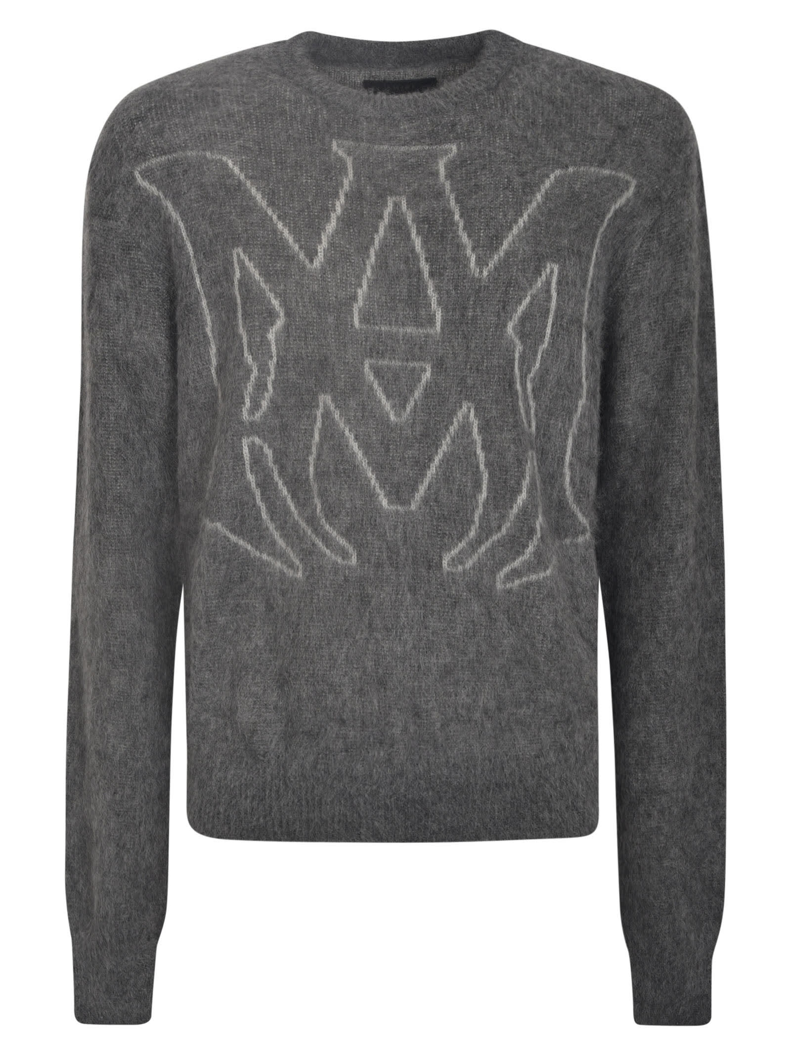 Shop Amiri Logo Round Neck Sweater In Grey