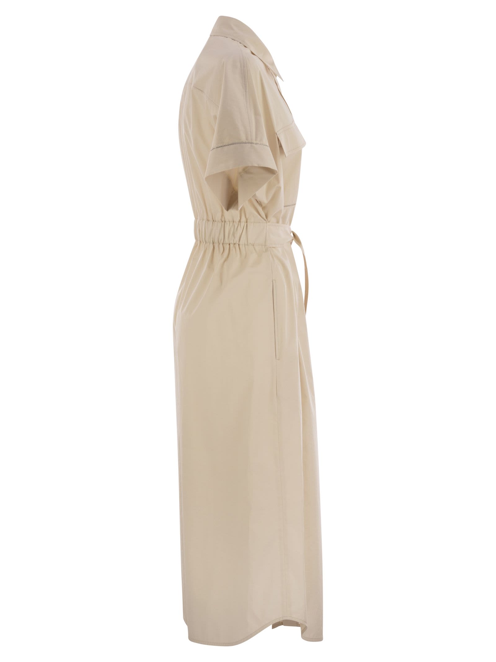 Peserico Dress Chest Pockets Short Sleeves Waist Tie