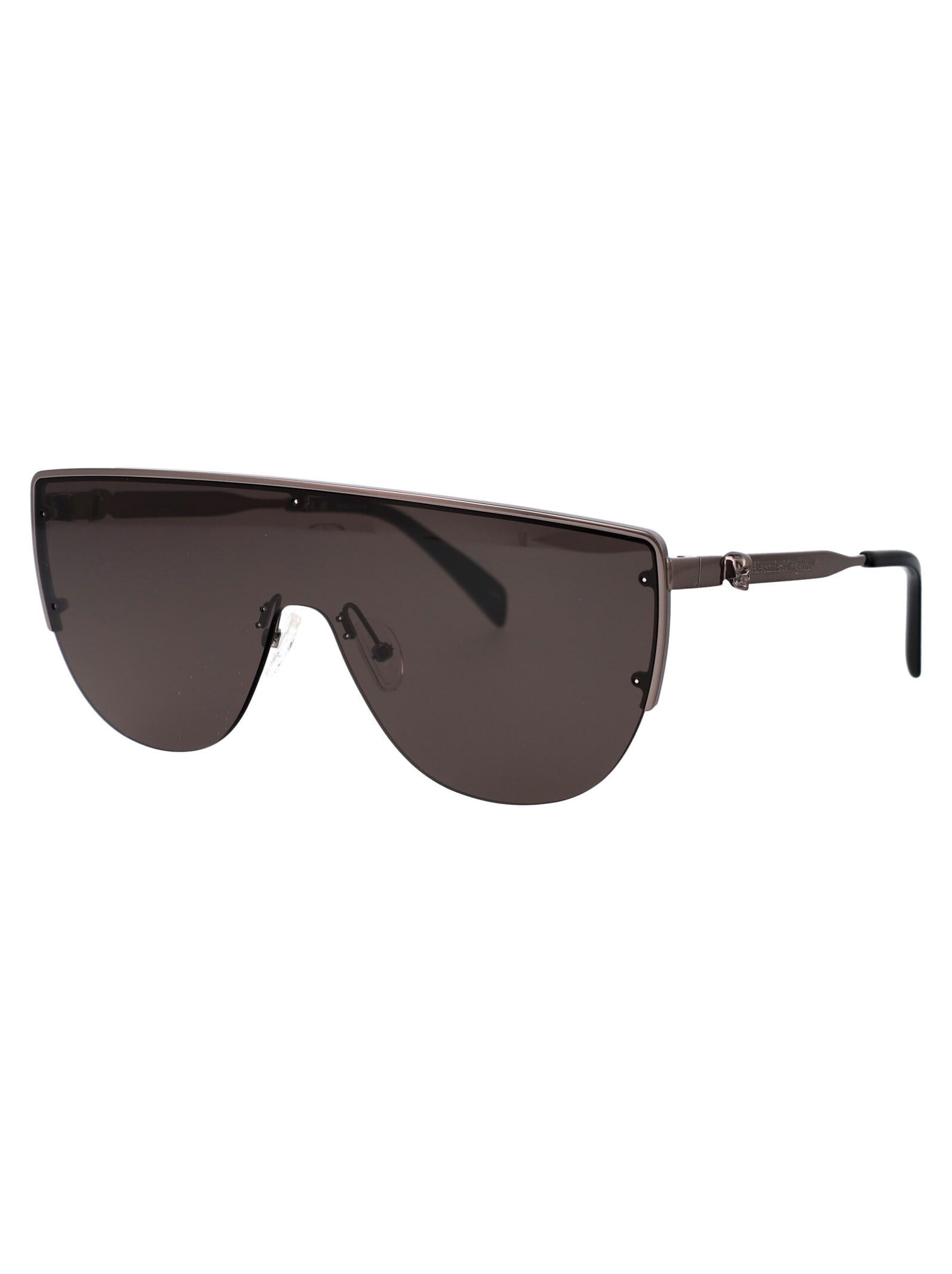 Alexander Mcqueen Am0457s Sunglasses In 001 Ruthenium Ruthenium Grey