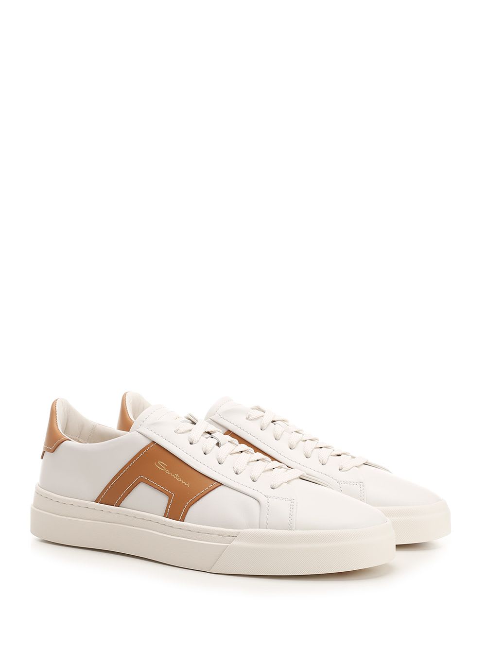 Shop Santoni Double Buckle Sneakers In White