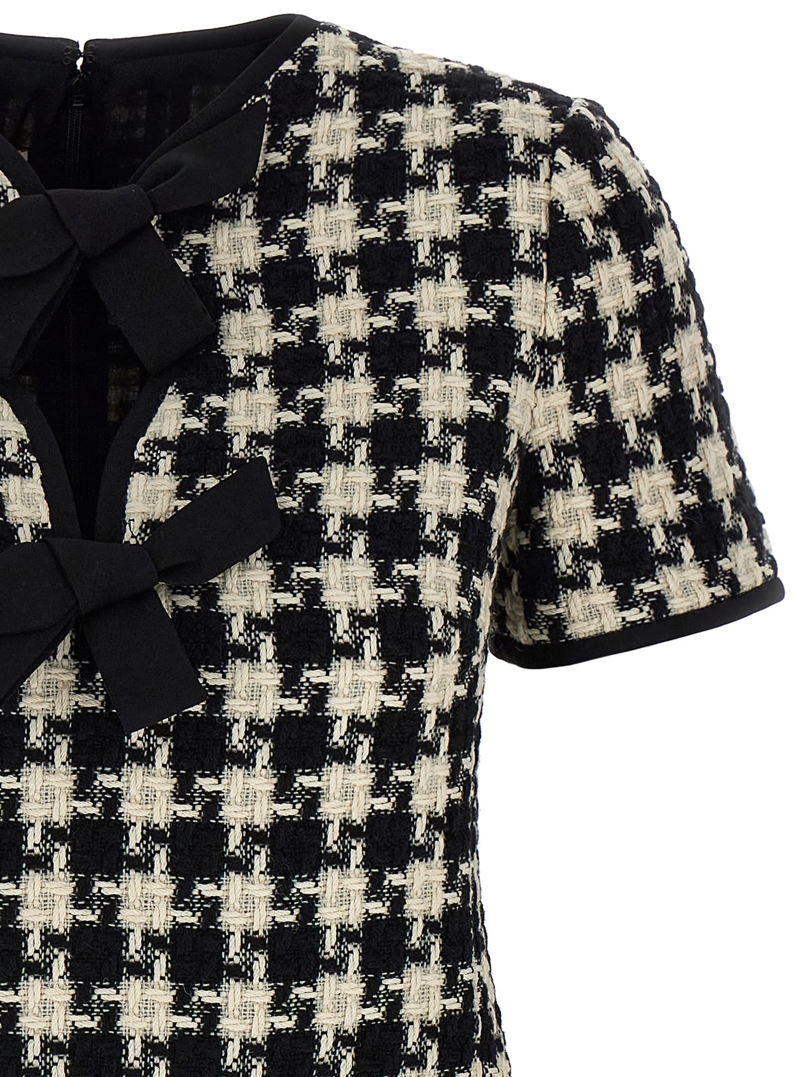 Valentino Embroidered Damier Light Tweed Short Dress In White/black