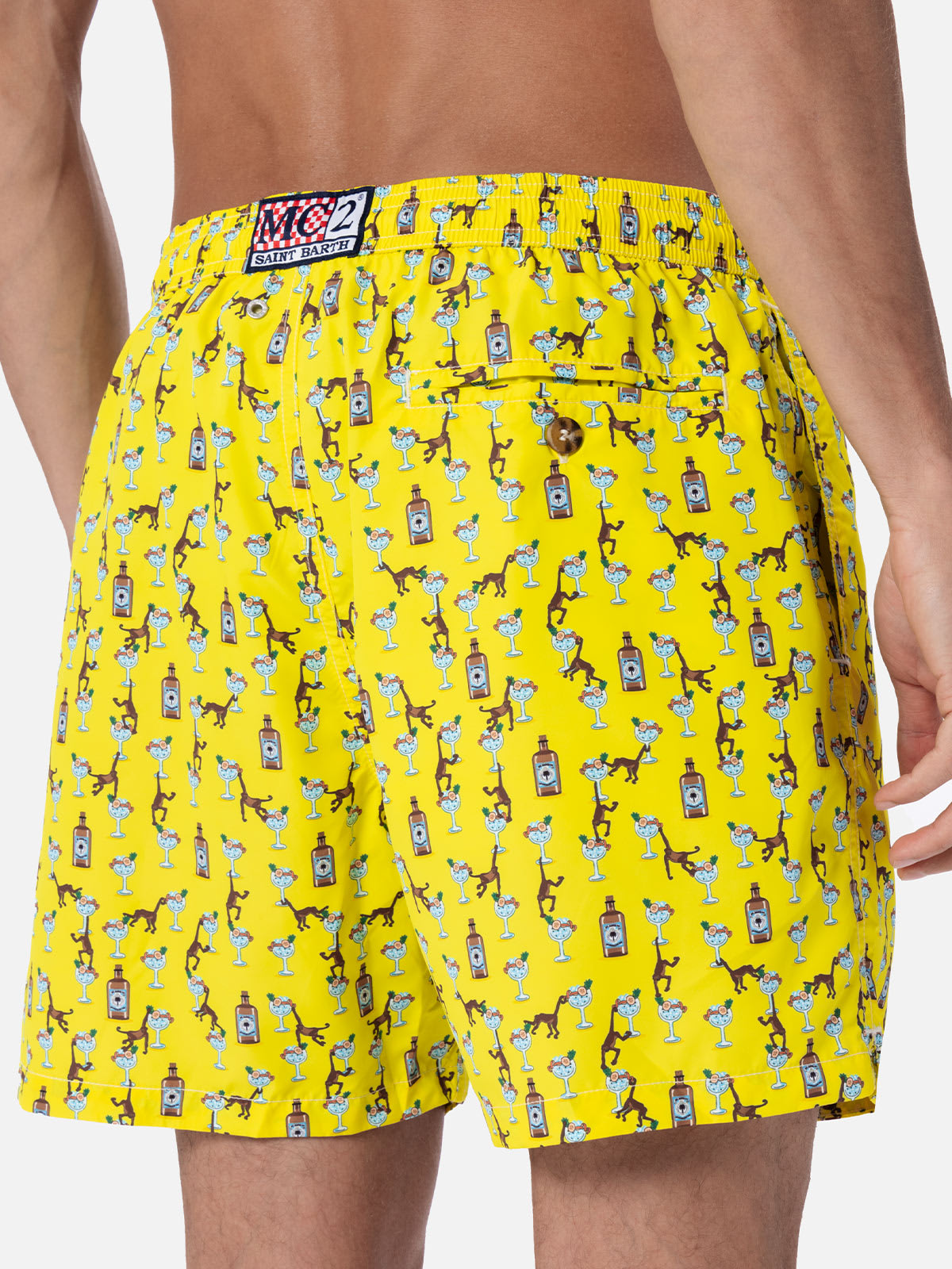 Mc2 Saint Barth Lightweight Fabric Swim Boxer Shorts With Print In Yellow