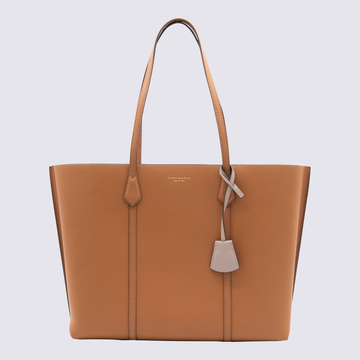 Shop Tory Burch Brown Leather Perry Tote Bag In Light Amber