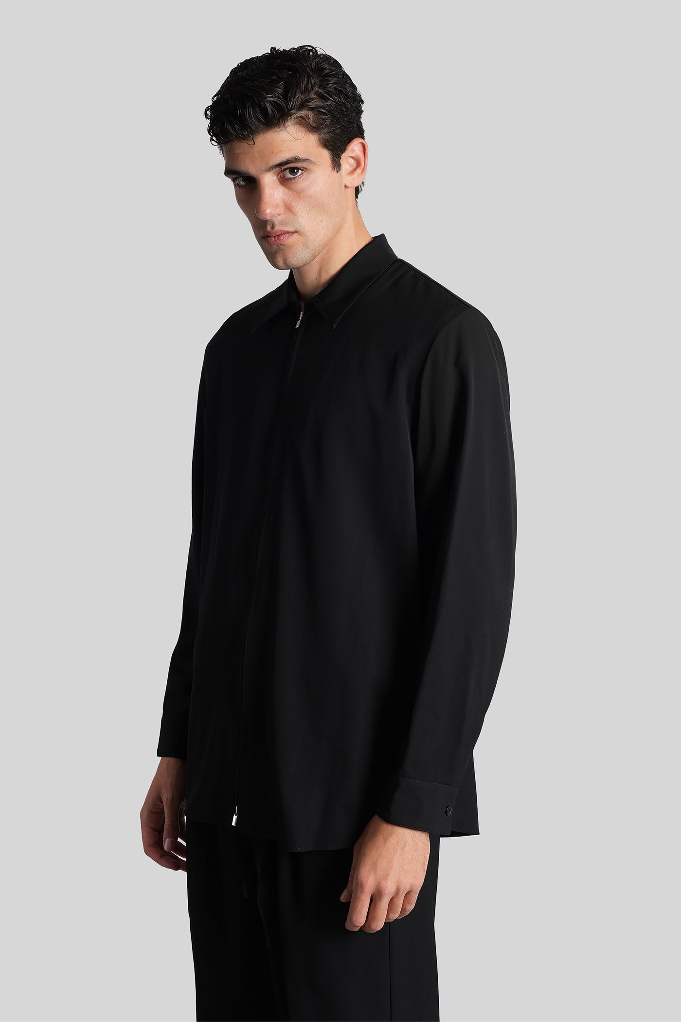 Attachment Shirt In Black Wool In Black