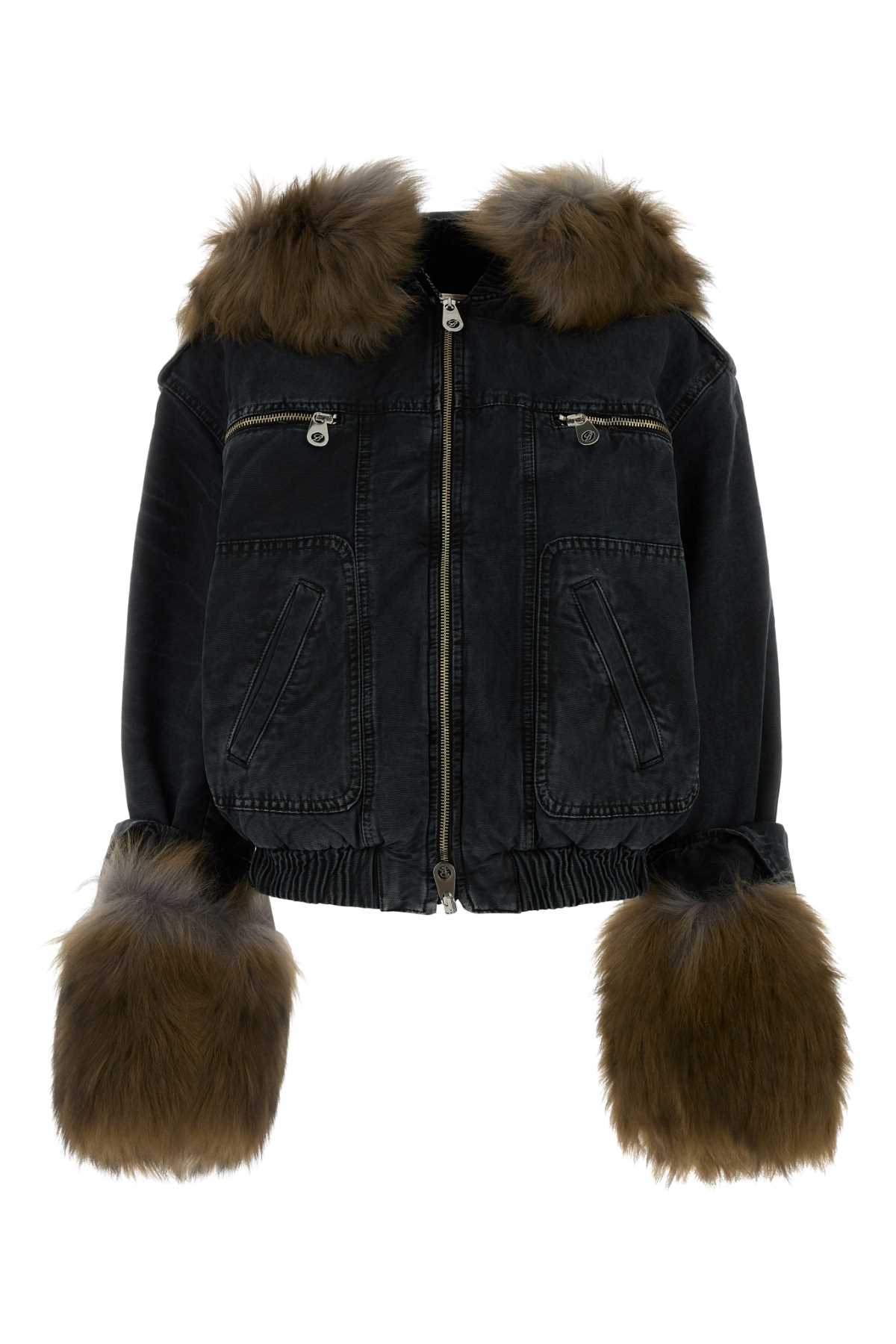 Blumarine Black Denim Jacket In Blue