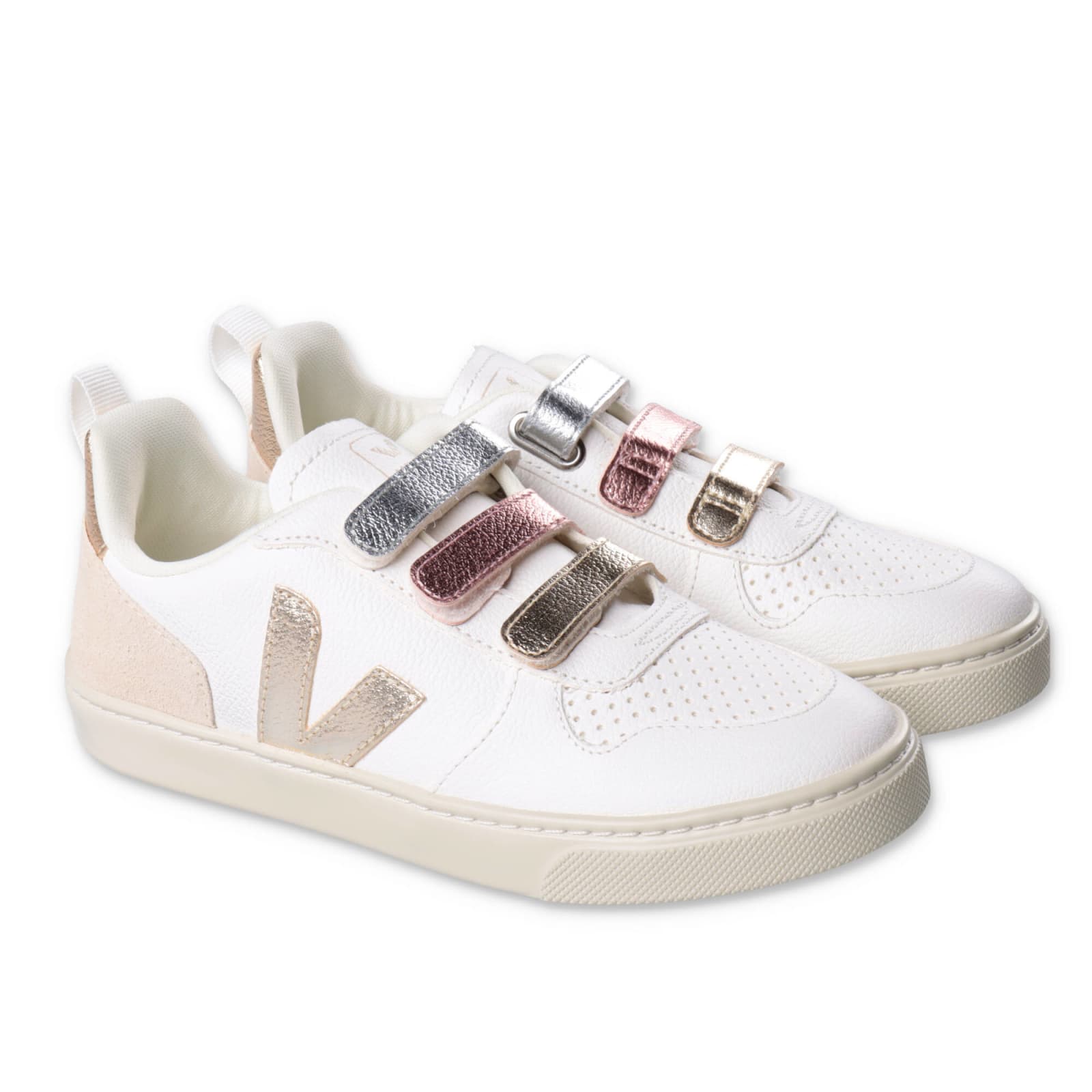 Shop Veja Sneakers Bianche In Pelle Con Velcro Bambina In Bianco
