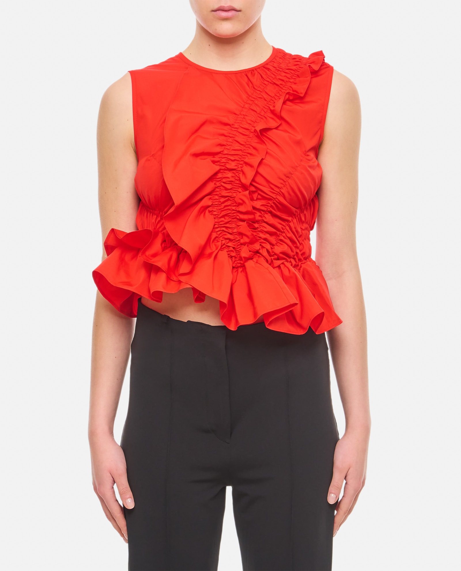 Shop Cecilie Bahnsen Geo Cotton Sleeveless Top In Red