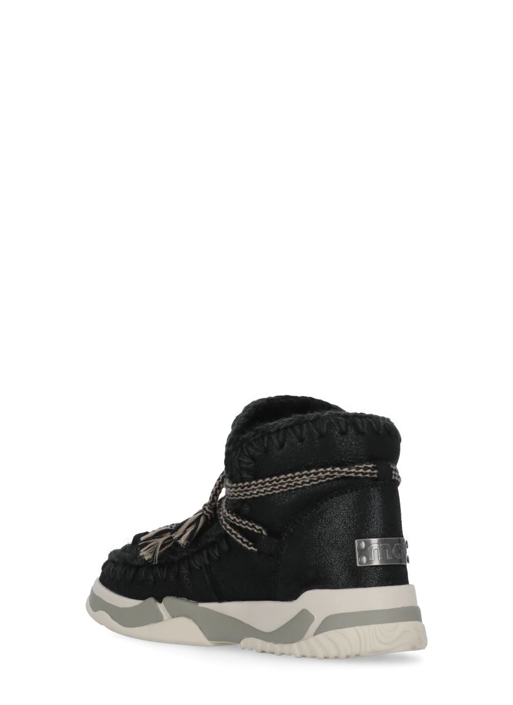 Mou Eskimo Trainer Low Heels Ankle Boots In Cbkg Cracked Black Grey