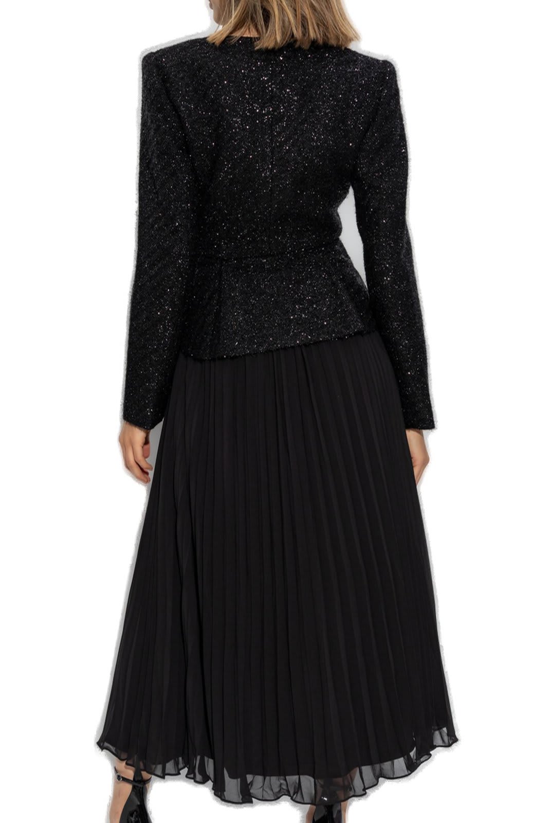 Shop Self-portrait Tinsel Boucle Chiffon Midi Dress In Black