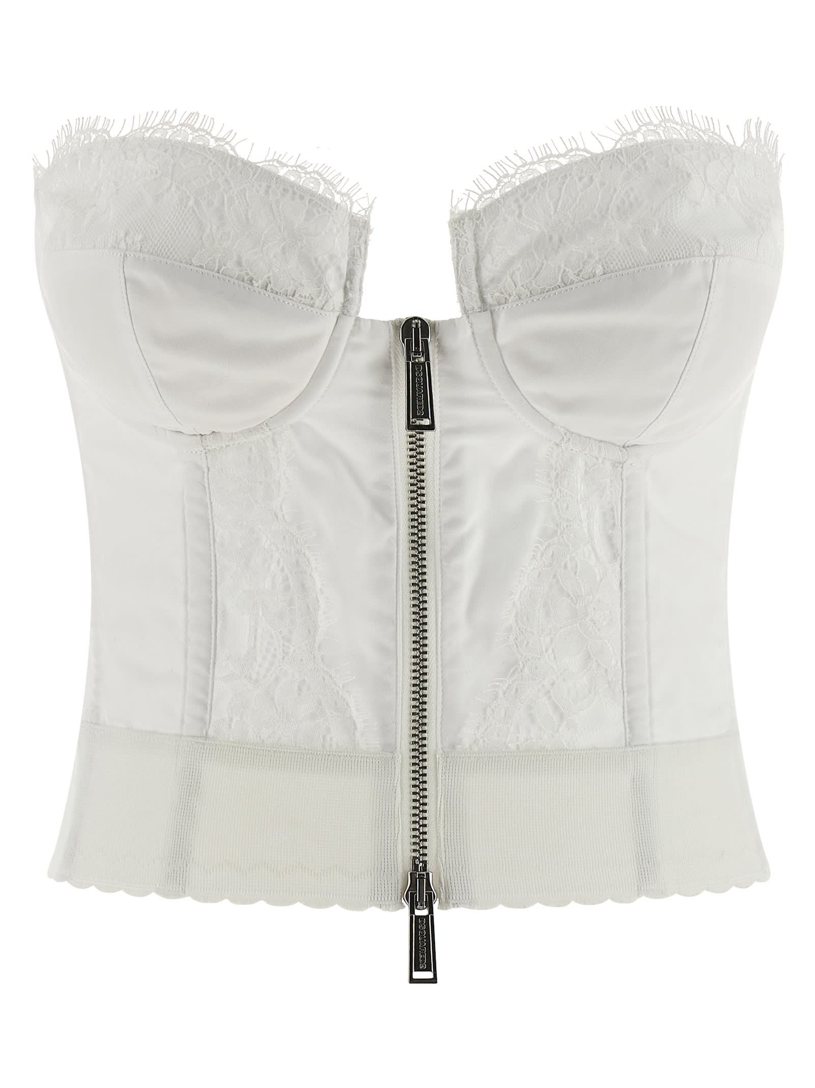 Dsquared2 Off-the-shoulder Bustier Top With Lace And Tulle Detailing In Multi