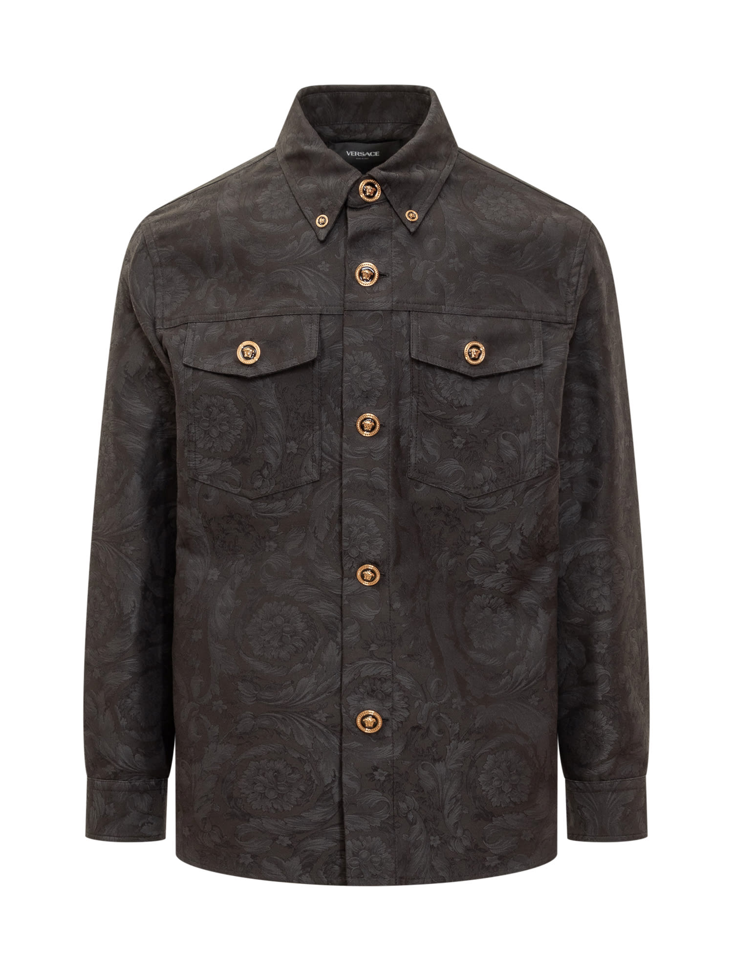Shop Versace Barocco Jacquard Shirt In Anthracite