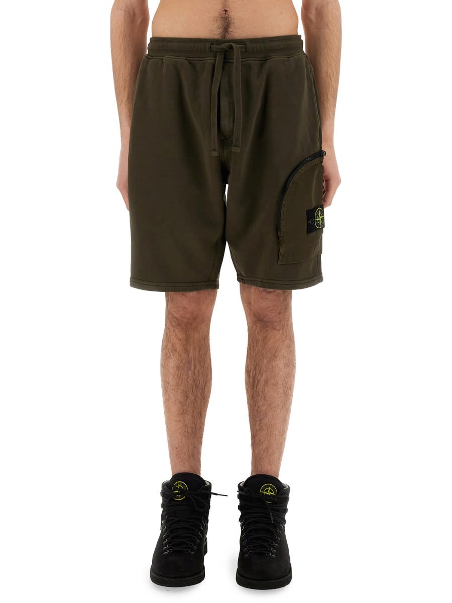 Stone Island Elastic Waistband Shorts With Back And Side Pockets