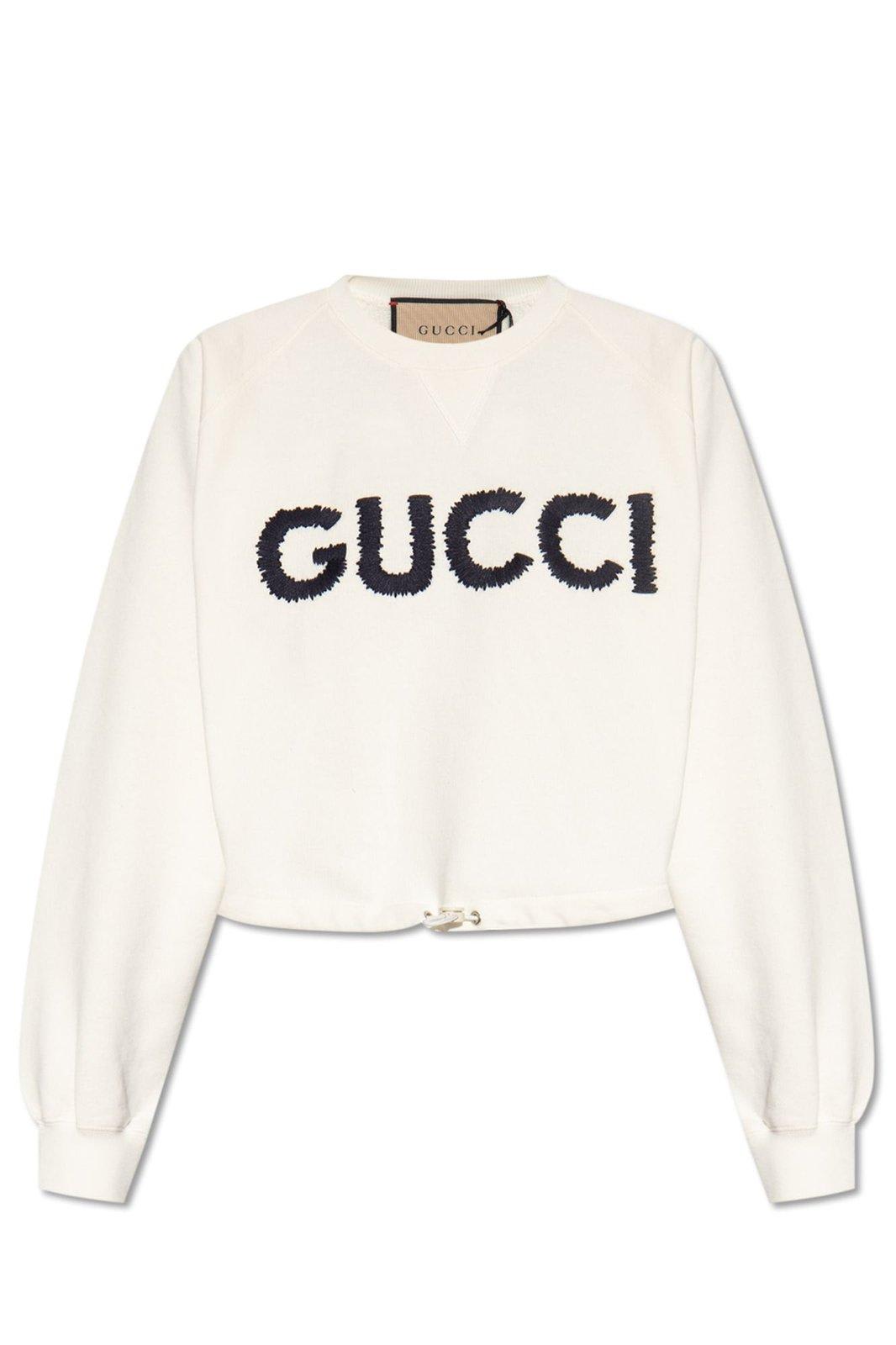 Shop Gucci Logo Embroidered Crewneck Sweatshirt In White