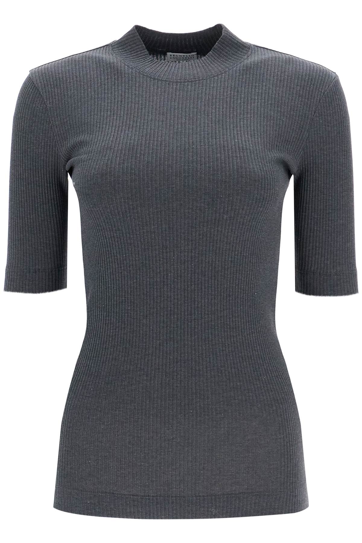 Shop Brunello Cucinelli Ribbed Jersey T-shirt For A In Antracite (grey)