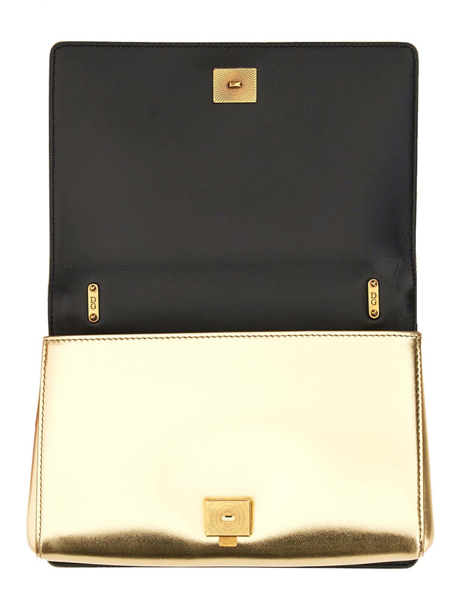 Dolce & Gabbana Leather Shoulder Bag With Frontal Jewel Detail In Oro