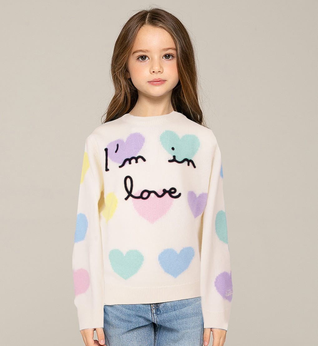 Mc2 Saint Barth Kids' Girl Sweater With Hearts Print And Im In Love Embroidery In White